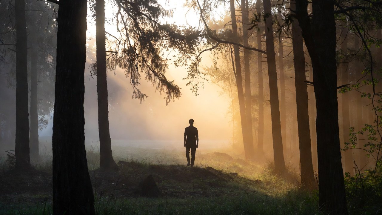 BetterLife blog header: a person standing at the edge of a misty forest clearing at dawn, sunlight breaking through the trees